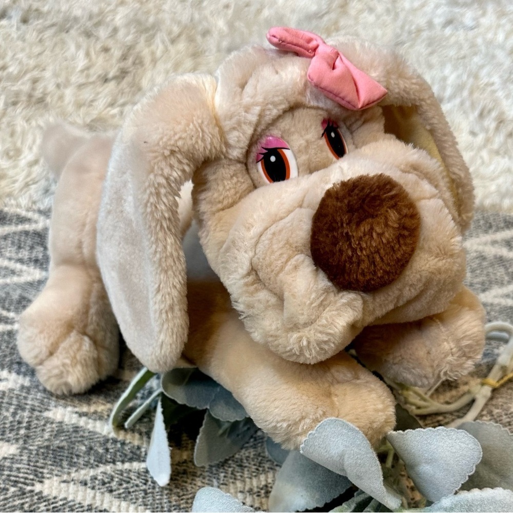 Vintage 80s Russ Dog Plush Toy, Miss Lubbable Stuffed Animal Plushie Hound Dog
